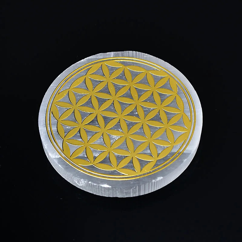 Plaque circulaire en sélénite naturelle, cristal de guérison, charge de Chakras minérales, dalle de gypse, spécimen de minéraux, décoration de maison, cadeau, 1 pièce