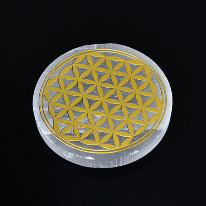 Plaque circulaire en sélénite naturelle, cristal de guérison, charge de Chakras minérales, dalle de gypse, spécimen de minéraux, décoration de maison, cadeau, 1 pièce