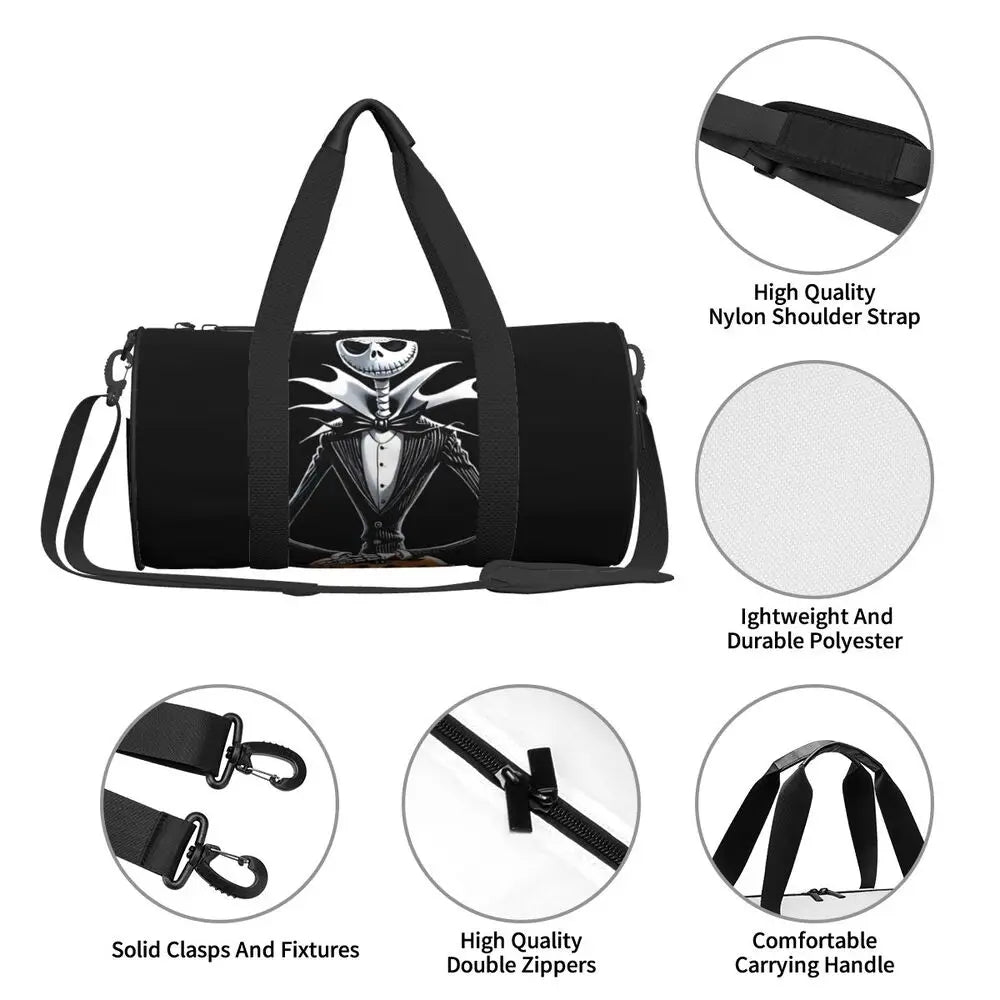 Sac fourre-tout de plage personnalisé Jack Skellington pour femmes, squelette vivant, grand compartiment, sacs de voyage pour salle de sport et plage