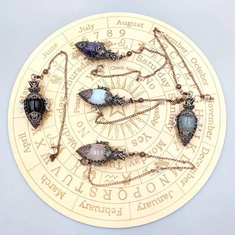 pendule spirituel veritable en cristal de quartz rose obsidienne, grand pendentif , ystes d'atterrissage, pendule radiesthésie pierre naturelle  précieuses pendules divinatoire en pierres spiritualité X202