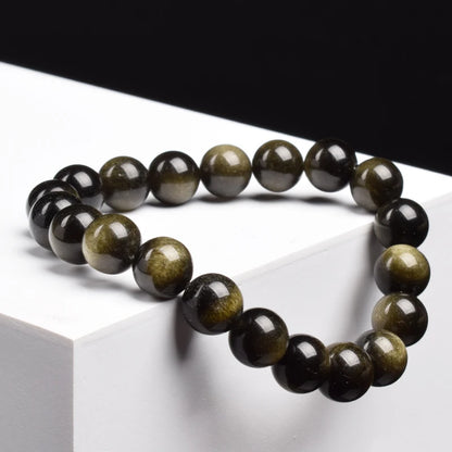 Bracelet de perles en pierre d'obsidienne dorée naturelle pour hommes et femmes, pierre brute d'obsidienne arc-en-ciel légère dorée, perle ronde, bijoux d'énergie naturelle