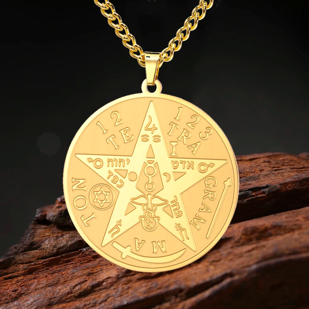 LIKGREAT-Collier pendentif pentagramme, bijoux en acier inoxydable, nom de Dieu, protection du pentacle, amulette porte-bonheur, cadeau