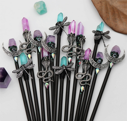 Baguette magique de sorcière vintage faite à la main, épingle à cheveux en cristal, branche de sorcière, Jeanne de périphérie, anciers de cheveux, patients Wiccan, cadeaux de mariage