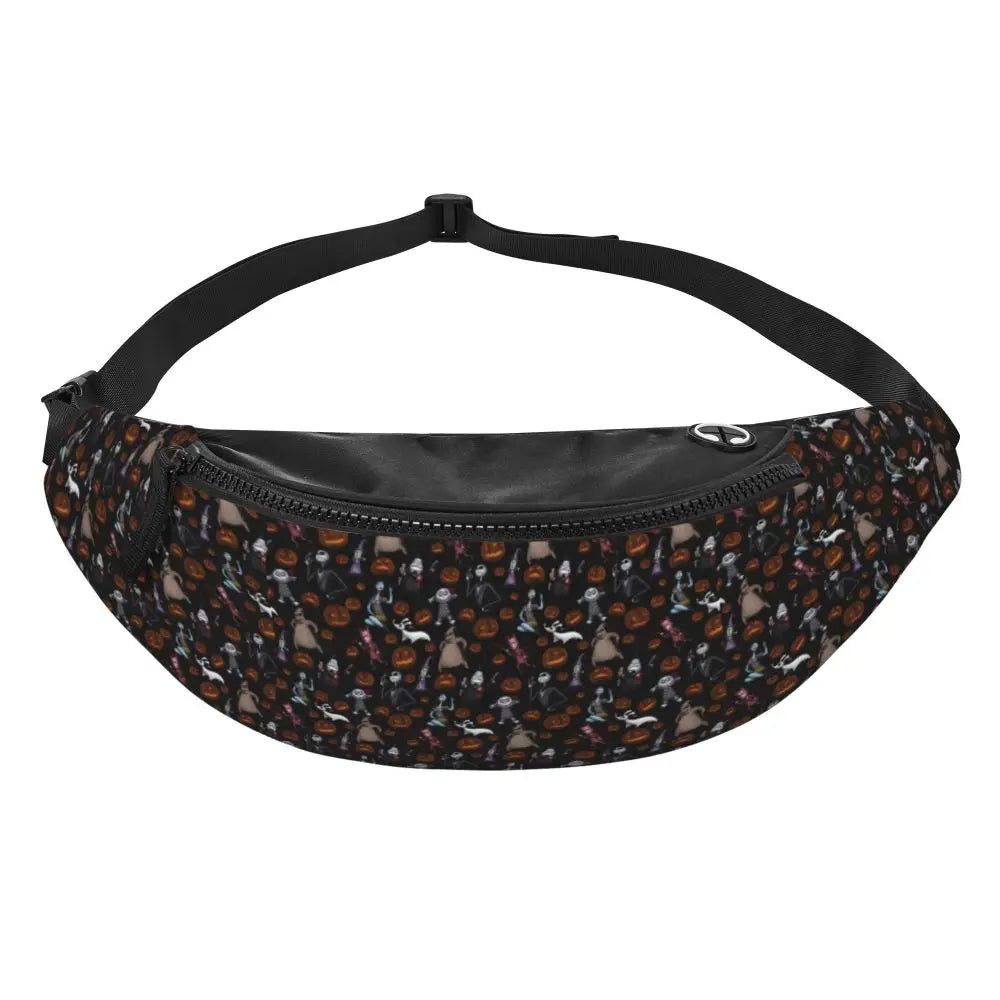 Sac Banane Personnalisé L'Étrange Noël de Monsieur Jack, Sacoche à Bandoulière pour Voyage, Randonnée, Téléphone, Poudres d'Argent