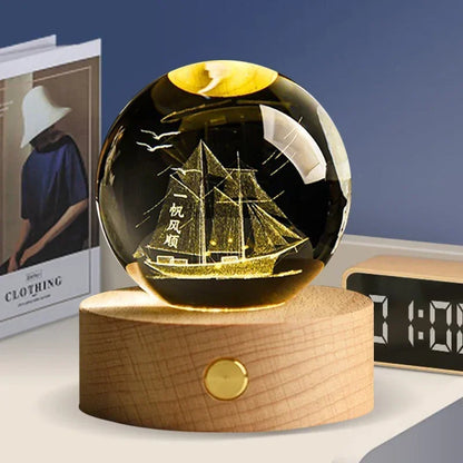 Décoration artisanale en verre 3D, 12 Constellations, boule de cristal gravée au Laser, système solaire d'anniversaire, cadeau, Base en bois, décor de bureau pour la maison