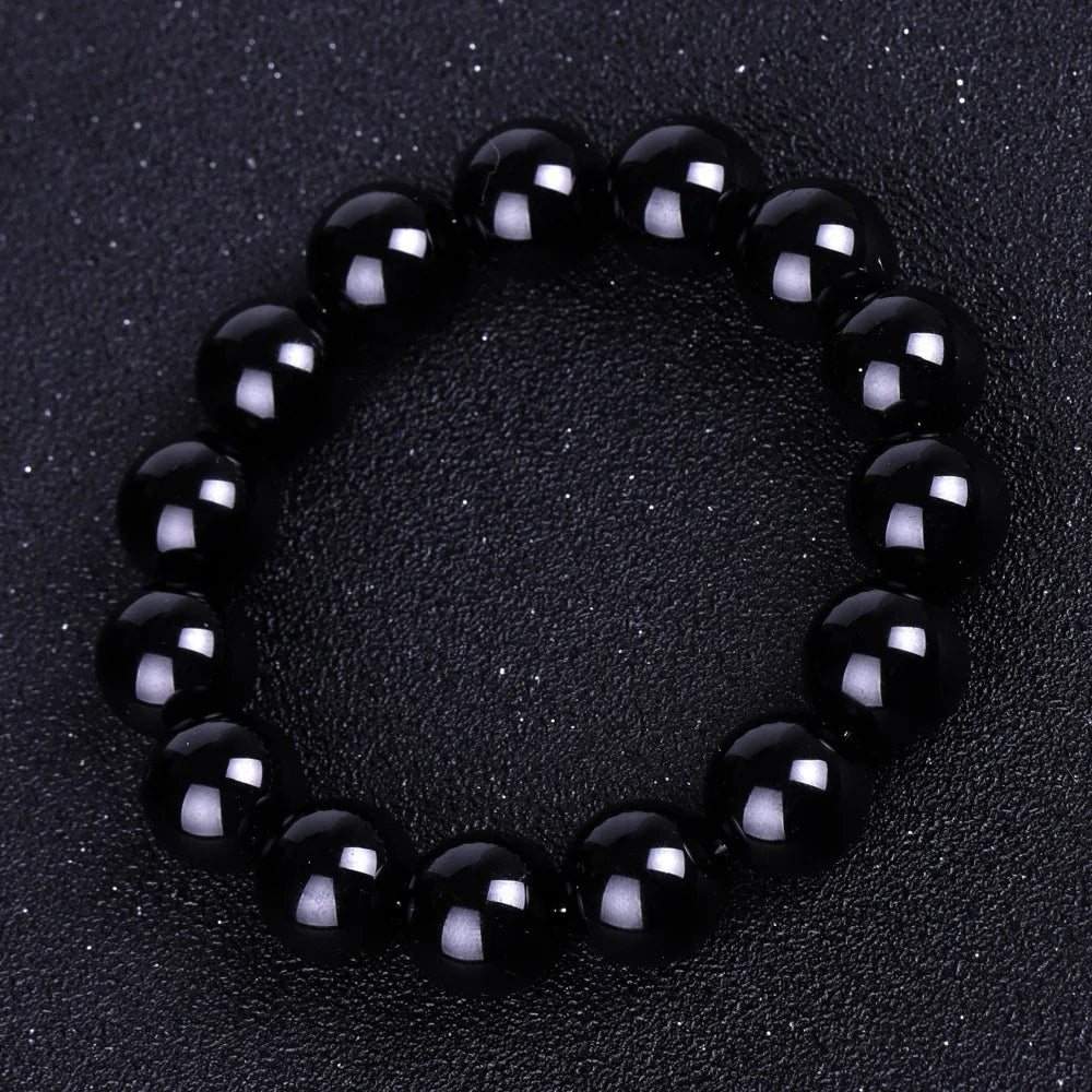 Bracelets bouddhistes tibétains en obsidienne noire pour hommes et femmes, amulette de bénédiction de prière, porte-bonheur, bijoux de médition, 4/6/8/10/12/14/16/18mm