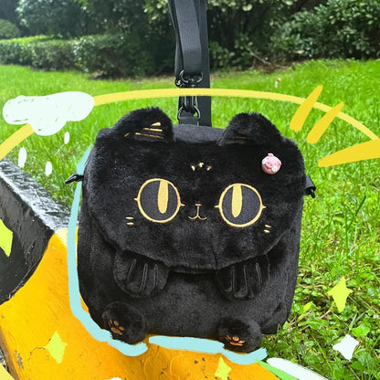 Sac à dos en peluche petit chat noir pour femmes, mignon dessin animé, sac à bandoulière multifonctionnel pour étudiantes, nouvelle collection 2024