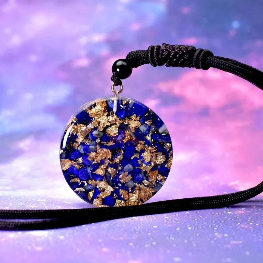 Pierres à puce en Lapis Lazuli de guérison, pendentif en cristal Merkaba hexagramme Orgonite avec feuille d'or, Relaxation mentale, géométrie sacrée