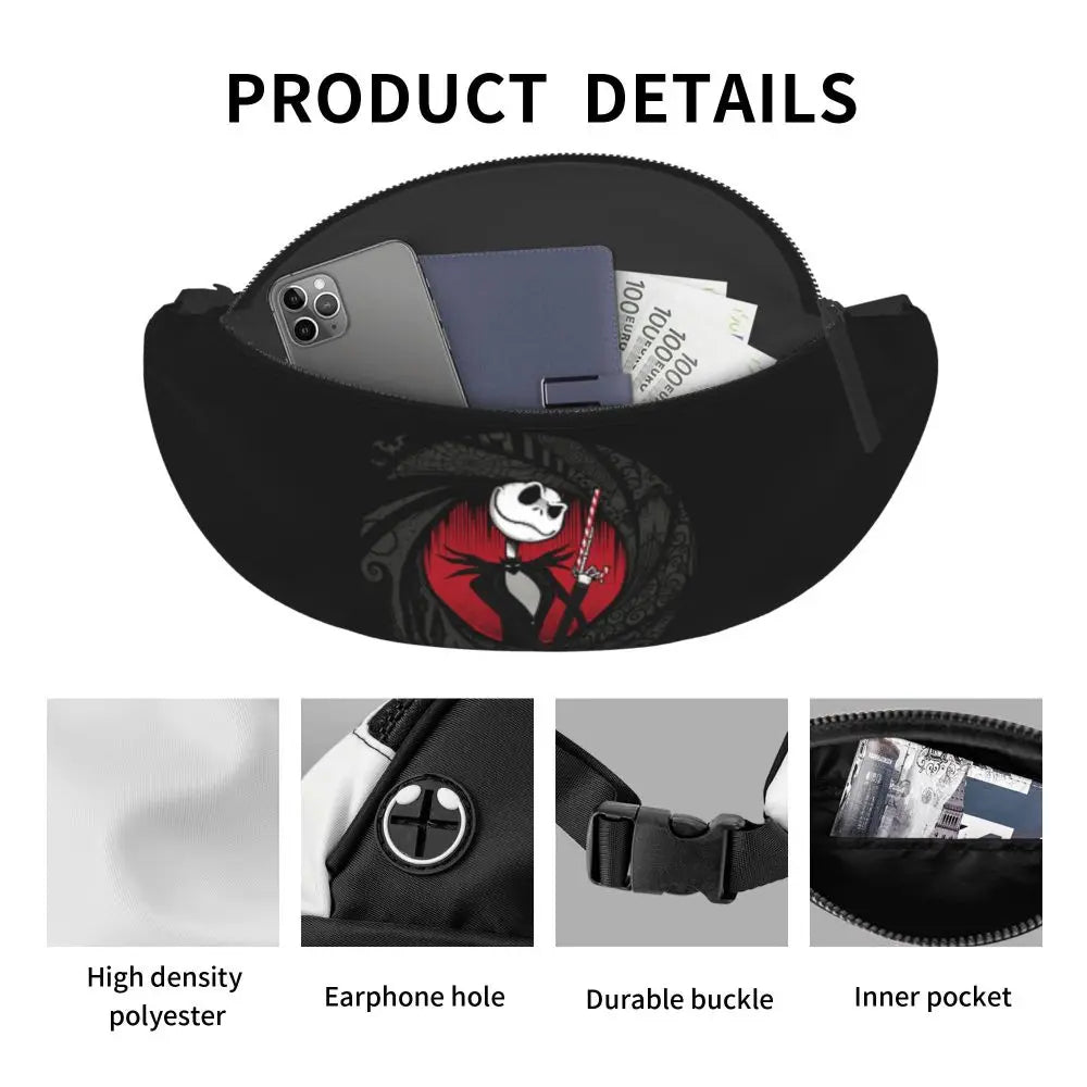 Sac Banane Personnalisé L'Étrange Noël de Monsieur Jack, Sacoche à Bandoulière pour Voyage, Randonnée, Téléphone, Poudres d'Argent