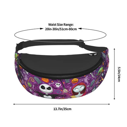 Sac Banane Personnalisé L'Étrange Noël de Monsieur Jack, Sacoche à Bandoulière pour Voyage, Randonnée, Téléphone, Poudres d'Argent