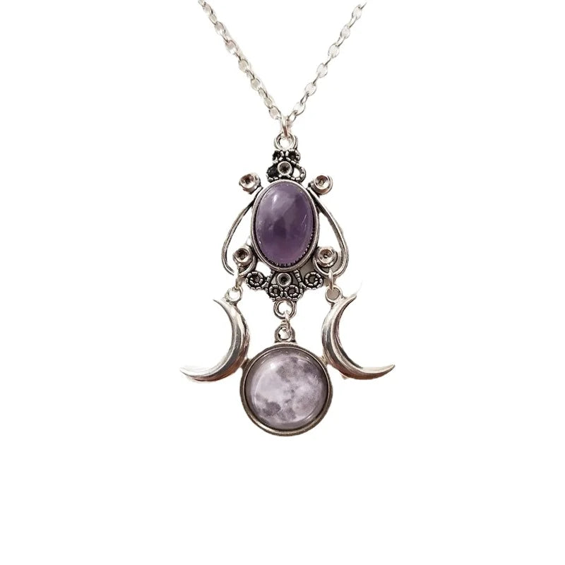 Collier pendentif Triple lune noir/rouge/violet, bijoux à la mode