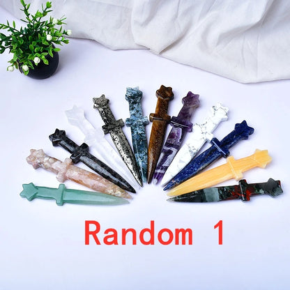 Aimant de sculpture de couteau en matériau naturel, décoration de maison, salle Katana, décorations de jardin, accessoires de décoration en pierre, pierres précieuses en cristal