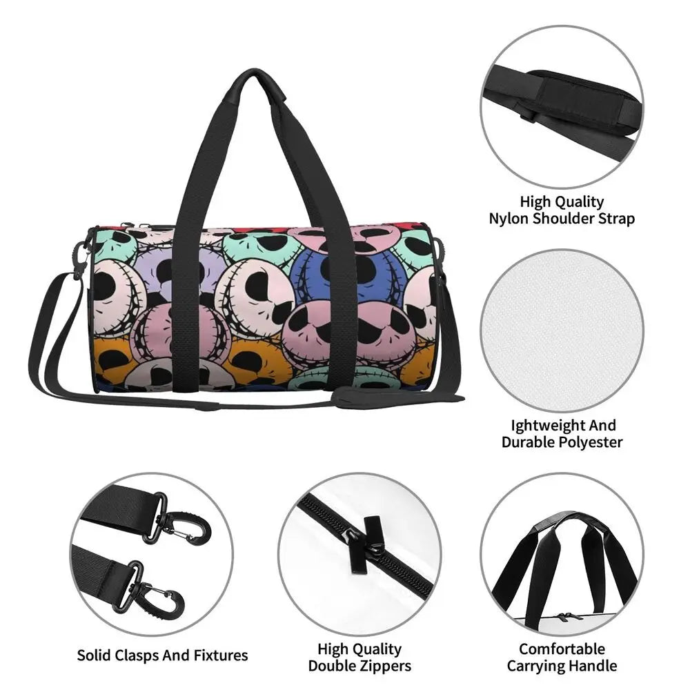 Sac fourre-tout de plage personnalisé Jack Skellington pour femmes, squelette vivant, grand compartiment, sacs de voyage pour salle de sport et plage