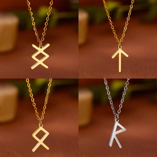 Vikings Rune pendentif collier en acier inoxydable pour femmes raffiné nordique runique pendentifs accessoires bijoux cadeau
