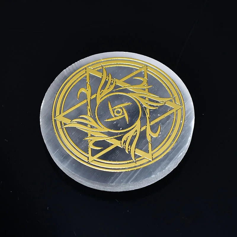 Plaque circulaire en sélénite naturelle, cristal de guérison, charge de Chakras minérales, dalle de gypse, spécimen de minéraux, décoration de maison, cadeau, 1 pièce