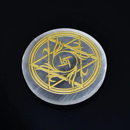 Plaque circulaire en sélénite naturelle, cristal de guérison, charge de Chakras minérales, dalle de gypse, spécimen de minéraux, décoration de maison, cadeau, 1 pièce
