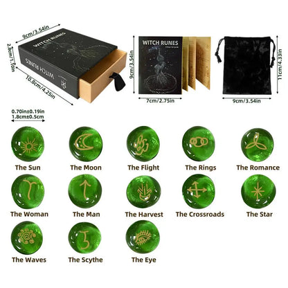 Rune Coal Set avec Runes Plepour débutants, verre, sorcières, velours, proximité, sac à cordes pour la guérison