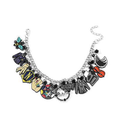 Bracelet de film d'horreur Addams pour femmes et hommes, bracelet de bricolage, uniforme scolaire gothique, breloques d'emblème, accessoires de bijoux, cadeau de mercredi