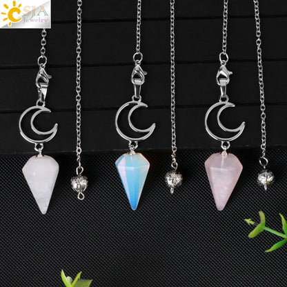 Pendule en cristal spirituel pour Divination, ésotérisme, lune de guérison, pendentif cône en pierre naturelle, Quartz rose, radiesthésie S9
