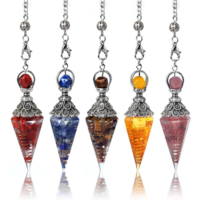 Pendentif pendule esprit pierre naturelle, chaîne en treillis, énergie porte-bonheur, résine Reiki mystérieuse pour la fabrication de bijoux, accessoires colliers