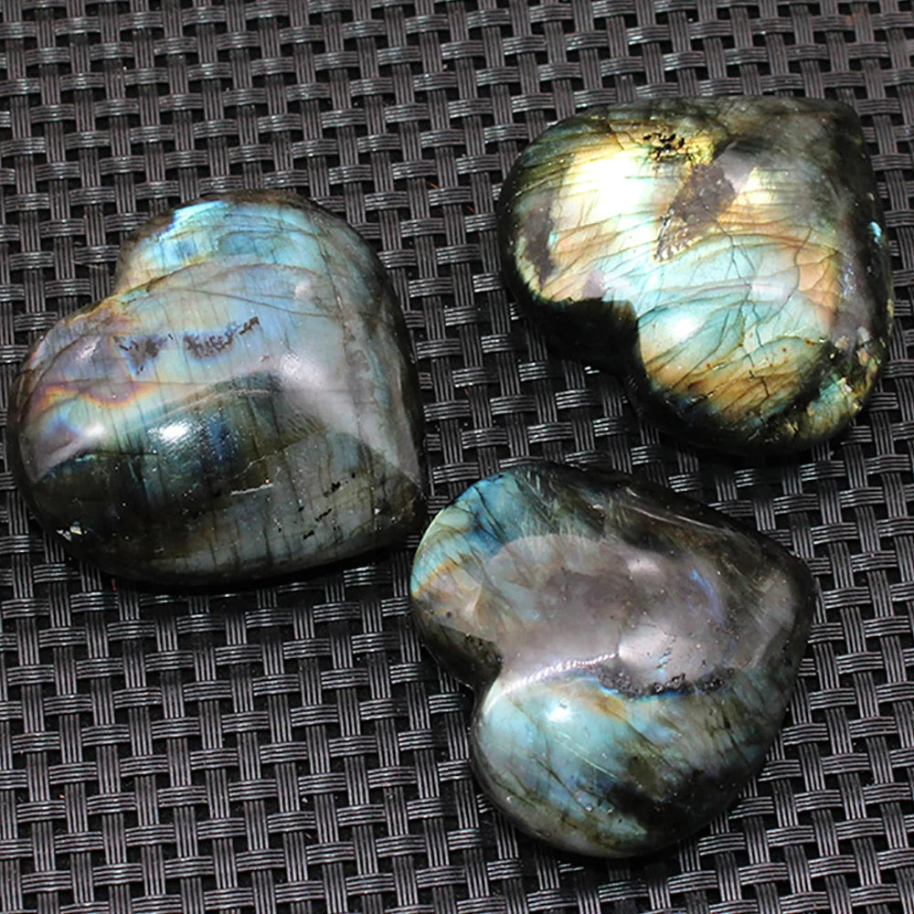 Pierre de cristal naturel en forme de cœur d'amour, Labradorite Reiki, guérison, Quartz Rose, décoration en cristal d'amour, artisanat 4-6cm