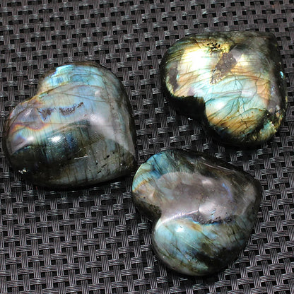 Pierre de cristal naturel en forme de cœur d'amour, Labradorite Reiki, guérison, Quartz Rose, décoration en cristal d'amour, artisanat 4-6cm
