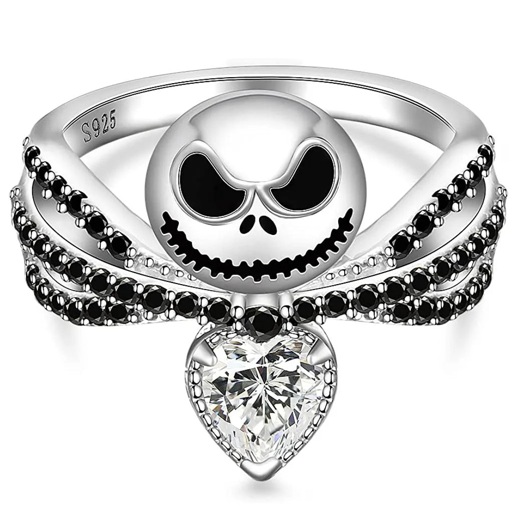 Bague tête de mort du film Disney, le cauchemar avant noël, Jack, cristal émail noir, breloques, bijoux d'halloween, cadeaux pour femmes