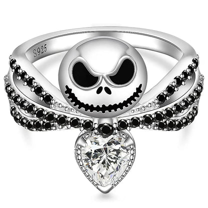 Bague tête de mort du film Disney, le cauchemar avant noël, Jack, cristal émail noir, breloques, bijoux d'halloween, cadeaux pour femmes