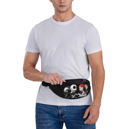 Sac Banane Personnalisé L'Étrange Noël de Monsieur Jack, Sacoche à Bandoulière pour Voyage, Randonnée, Téléphone, Poudres d'Argent