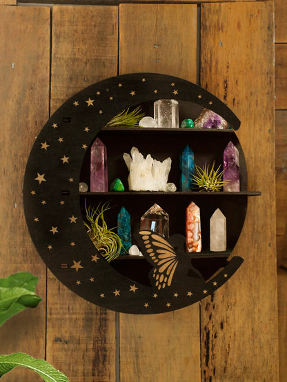 Étagère murale flottante à 3 niveaux, serpent noir, papillon, présentoir en cristal, support de rangement, rebord adapté au placement de bougies en pierre, 1 pièce