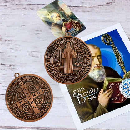 2 pièces/ensemble EXTRA grand 3 pouces ST BENEDICT croix médaille VINTAGE finition ton laiton pour affichage mural ou DESK/MEDALLA DE SAN BENITO