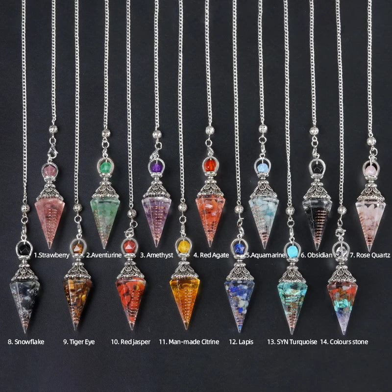 Pendentif pendule esprit pierre naturelle, chaîne en treillis, énergie porte-bonheur, résine Reiki mystérieuse pour la fabrication de bijoux, accessoires colliers