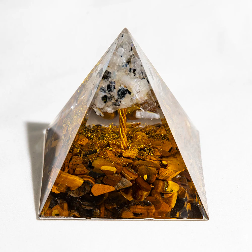 Pyramide de générateur d'énergie en cristal naturel, péridot, améthyste, Reiki, Chakra de guérison, pyramide en résine, décor égyptien, décoration de salle, 1 pièce
