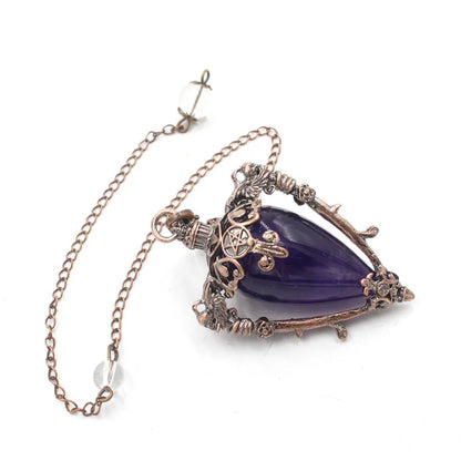 pendule spirituel veritable en cristal de quartz rose obsidienne, grand pendentif , ystes d'atterrissage, pendule radiesthésie pierre naturelle  précieuses pendules divinatoire en pierres spiritualité X202