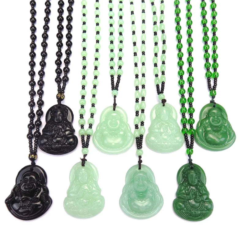 Colliers avec pendentif bouddha noir et vert pour femmes, amulette de Style chinois Maitreya, bijoux, nouveau Style, livraison directe