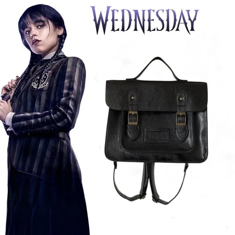 Sac à Dos Rétro en Cuir PU pour Cosplay du Mercredi, Accessoire de Jeu pour ixd'Halloween et Carnaval