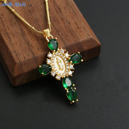 MHS.SUN luxe vierge Guadalupe Mary croix pendentif collier pour femmes hommes exquis Zircon catholique religieux amulette bijoux