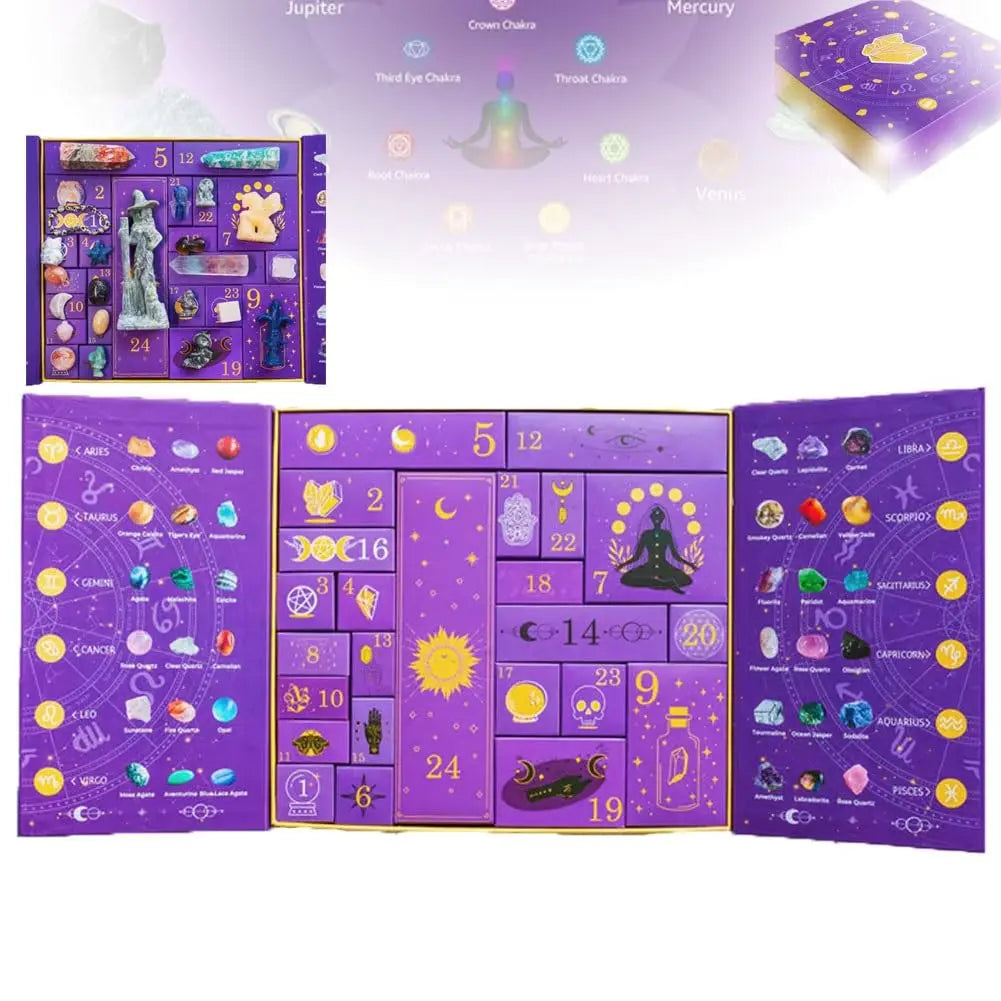 Coffret cadeau compte à rebours en cristal pour Halloween, la magie de la guérison et du transfert d'énergie, calendrier de l'avent de noël, Collection de roches