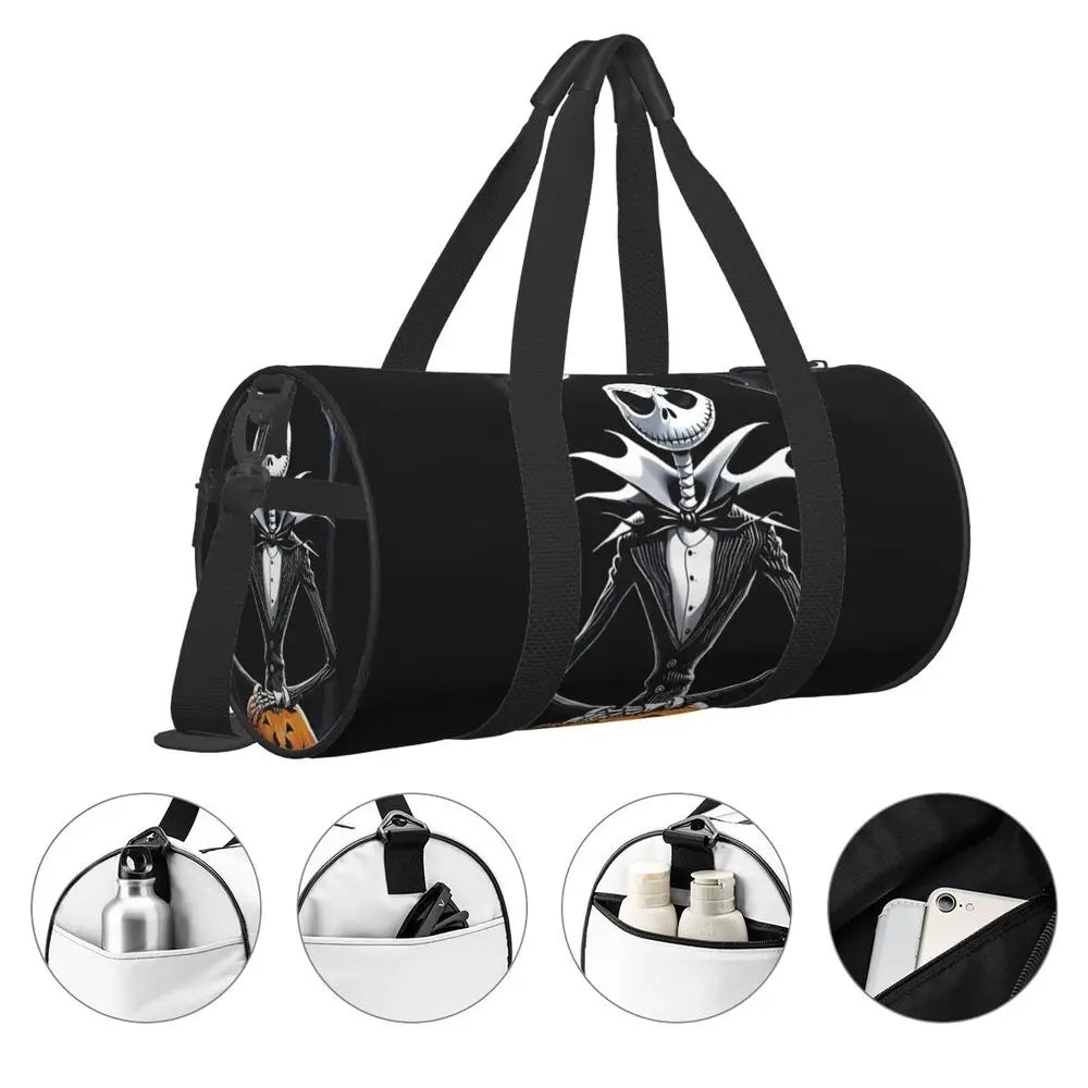 Sac fourre-tout de plage personnalisé Jack Skellington pour femmes, squelette vivant, grand compartiment, sacs de voyage pour salle de sport et plage