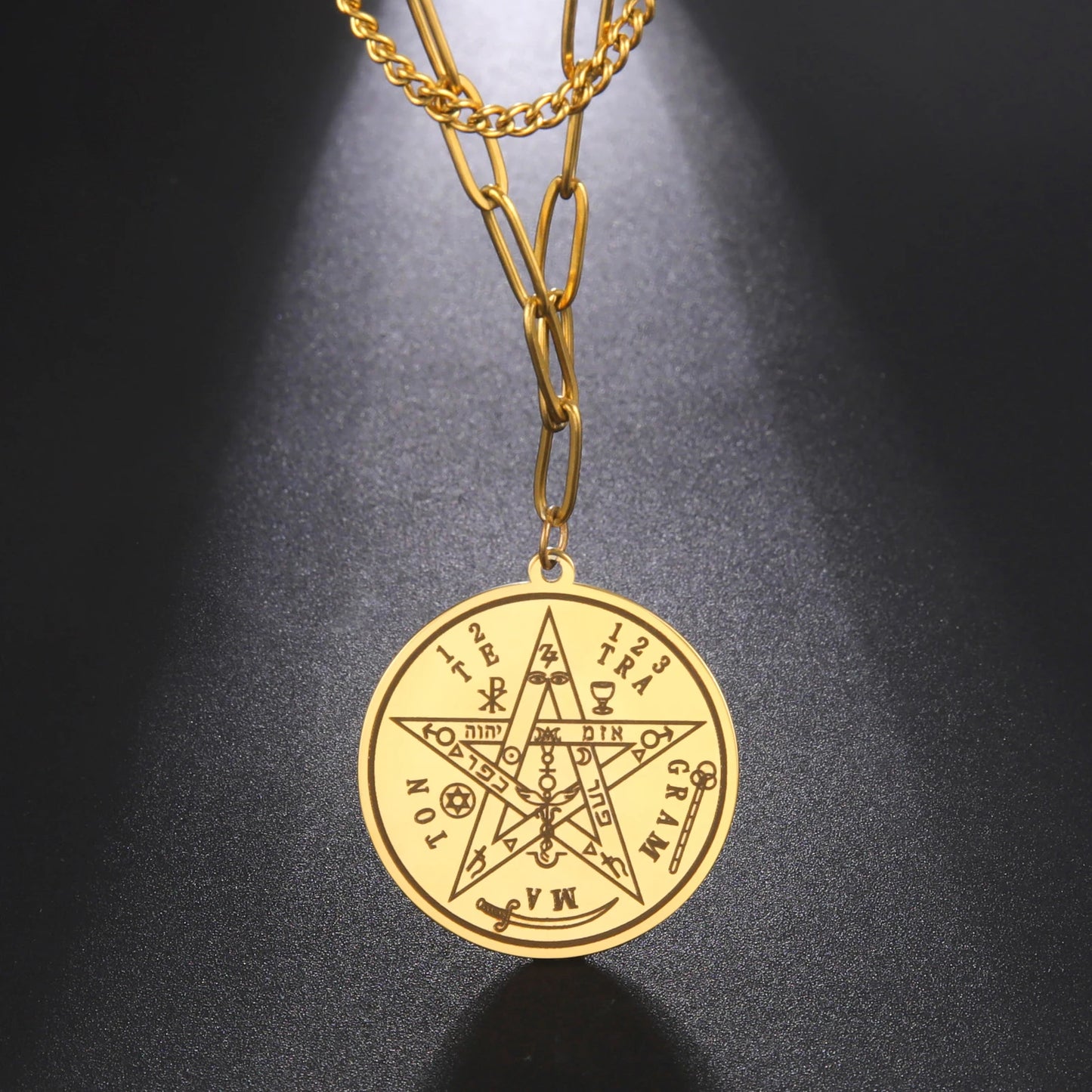LIKGREAT-Collier pendentif pentagramme, bijoux en acier inoxydable, nom de Dieu, protection du pentacle, amulette porte-bonheur, cadeau