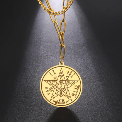 LIKGREAT-Collier pendentif pentagramme, bijoux en acier inoxydable, nom de Dieu, protection du pentacle, amulette porte-bonheur, cadeau