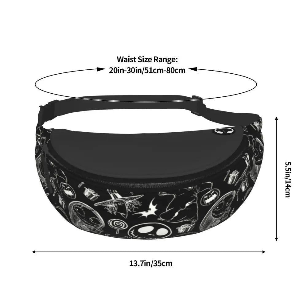 Sac Banane Personnalisé L'Étrange Noël de Monsieur Jack, Sacoche à Bandoulière pour Voyage, Randonnée, Téléphone, Poudres d'Argent
