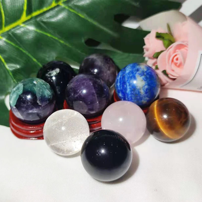 Boule de cristal naturel de 3cm, Quartz Rose, Globe poli, améthyste Lazuli, boule de massage, décoration de bureau pour la maison, boule de cristal de 30mm