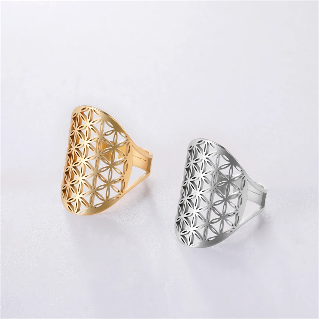 EUEAVAN – bague fleur de vie en acier inoxydable, géométrie sacrée archange Metatron, amulette réglable, bijoux cadeau, vente en gros