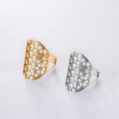 EUEAVAN – bague fleur de vie en acier inoxydable, géométrie sacrée archange Metatron, amulette réglable, bijoux cadeau, vente en gros