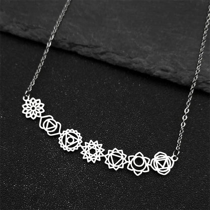 Collier pendentif Yoga 7 Chakra fleur de naissance pour femmes et filles, en acier inoxydable, couleur or, amulette Reiki, bijoux, cadeau de fête des mères