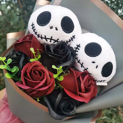 Bouquet en peluche Jack Skellington pour Halloween, jouets avec savon, Rose, fleur, crâne de terreur, fantôme, cadeaux de noël/saint-valentin