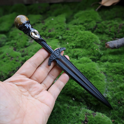 Épée en métal 88-96g, accessoires pour cheveux d'autel de sorcière en cristal, bâton de magicien, énergie païenne, Cosplay elfe gothique, baguette magique foncée, cadeaux de sorcière