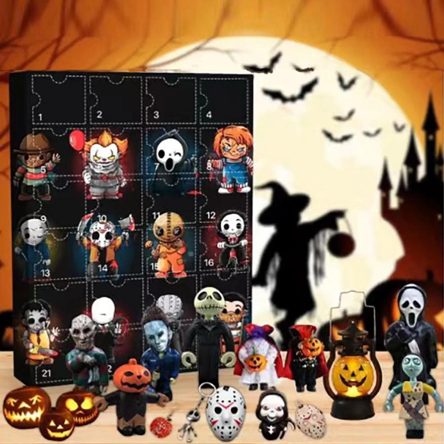 Calendrier de l'Avent avec Figurines d'Horreur d'Halloween, Compte à Rebours avec Jouets Surprises, Contient 24 Cadeaux