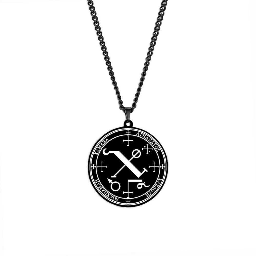 Arcange MICHAEL GABRIEL RAPHAEL URIEL SAMAEL sceau amulette Talisman Sigil d'angélique en acier inoxydable noir pendentif collier